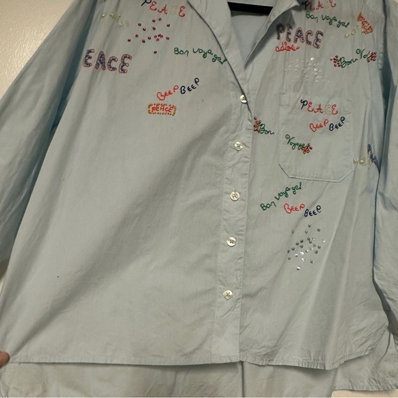 MAEVE x ANTHROPOLOGIE The Clarissa High-Low Buttondown Beaded Peace Size 00 - Picture 9 of 13